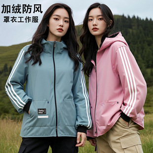 防风保暖罩衣男女长袖围裙加绒工作服女时尚外穿连帽大褂定制印字