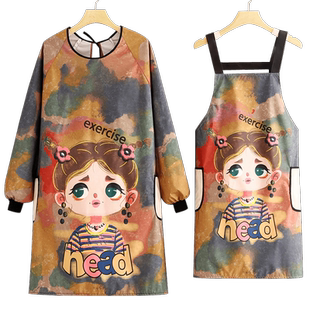 环保防水长袖围裙厨房家用防油做饭罩衣女新款洋气餐饮专用工作服