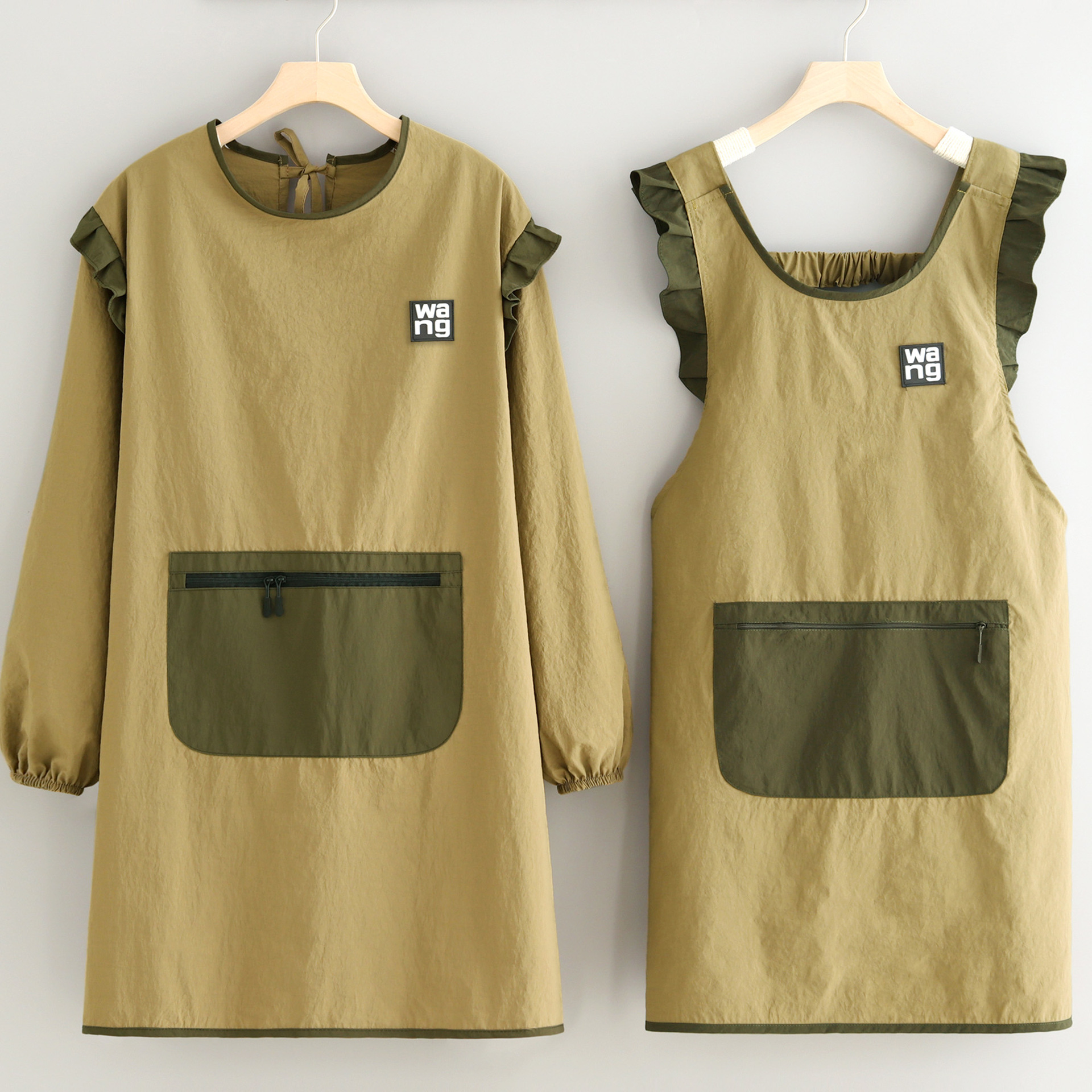 韩版防泼水长袖围裙家用厨房简约