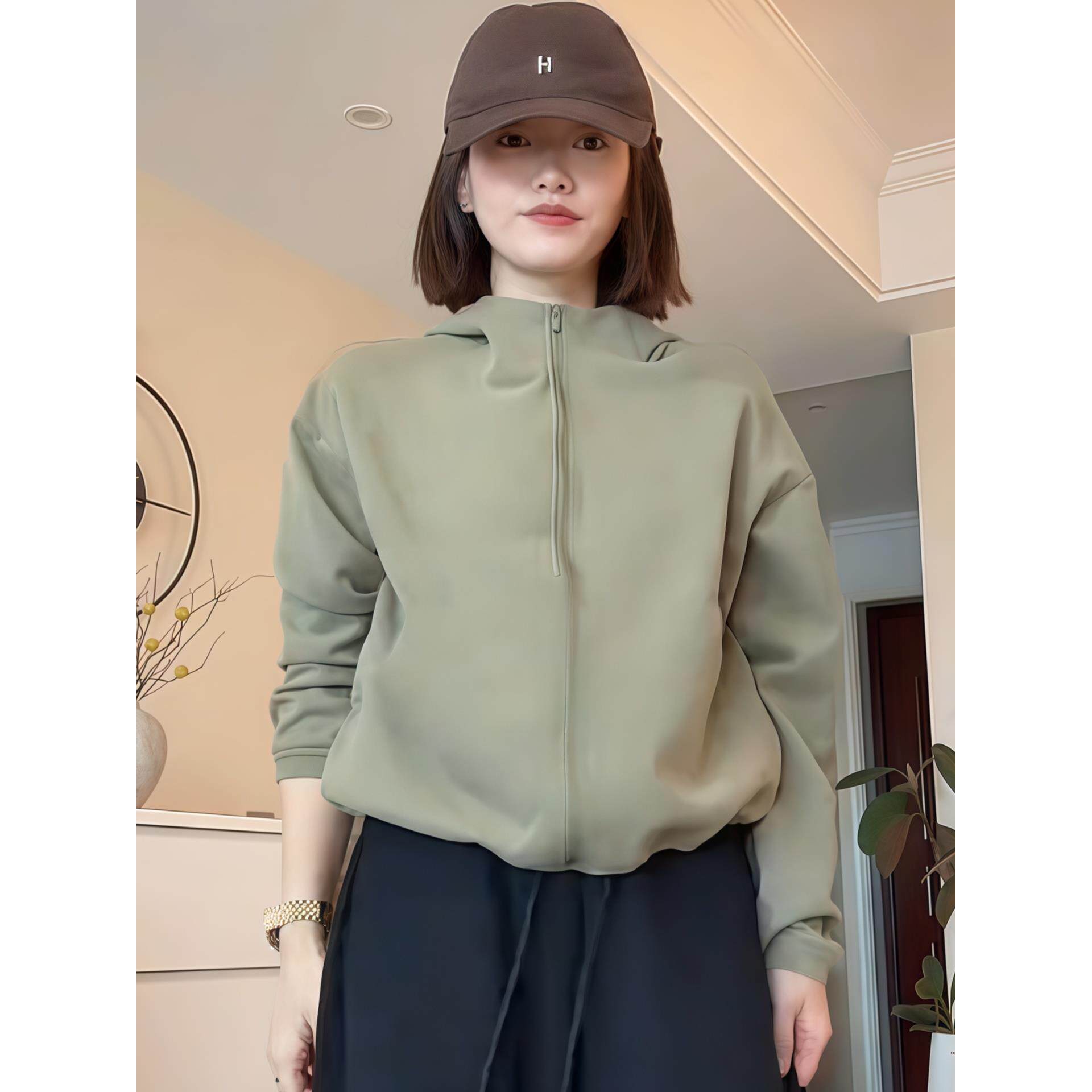 ROUMIKL连帽抽绳下摆卫衣外套女2025新款秋季外搭运动休闲开衫长