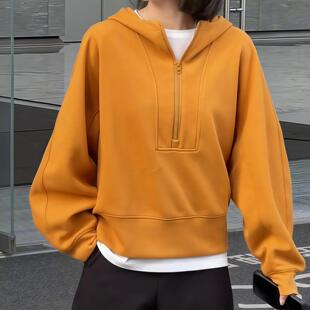 ROUMIKL半拉链连帽卫衣女2025新款爆款秋季外穿长袖套头橘色帽衫