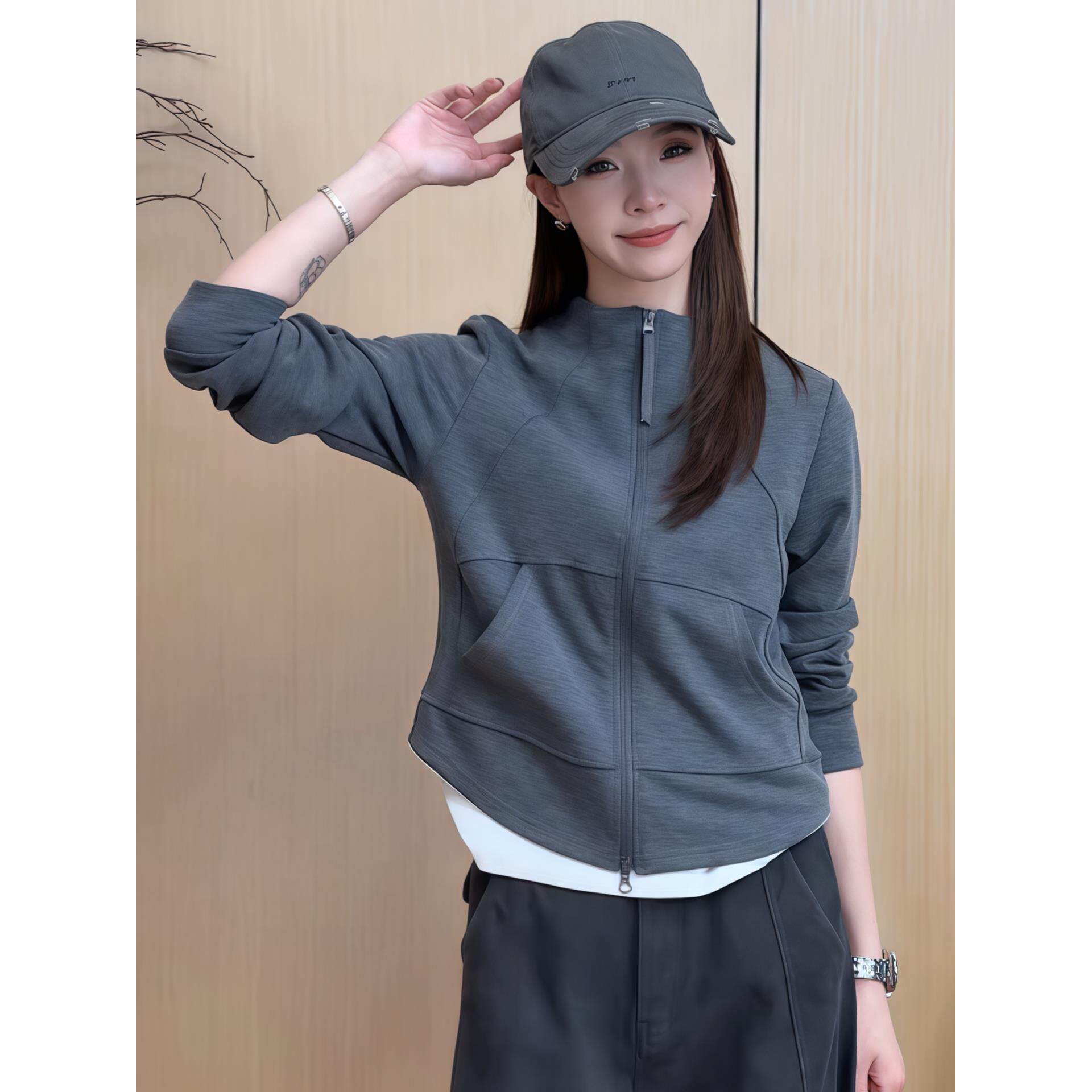 ROUMIKL双开拉炼正肩卫衣外套女2025新款秋季运动休闲修身长袖立