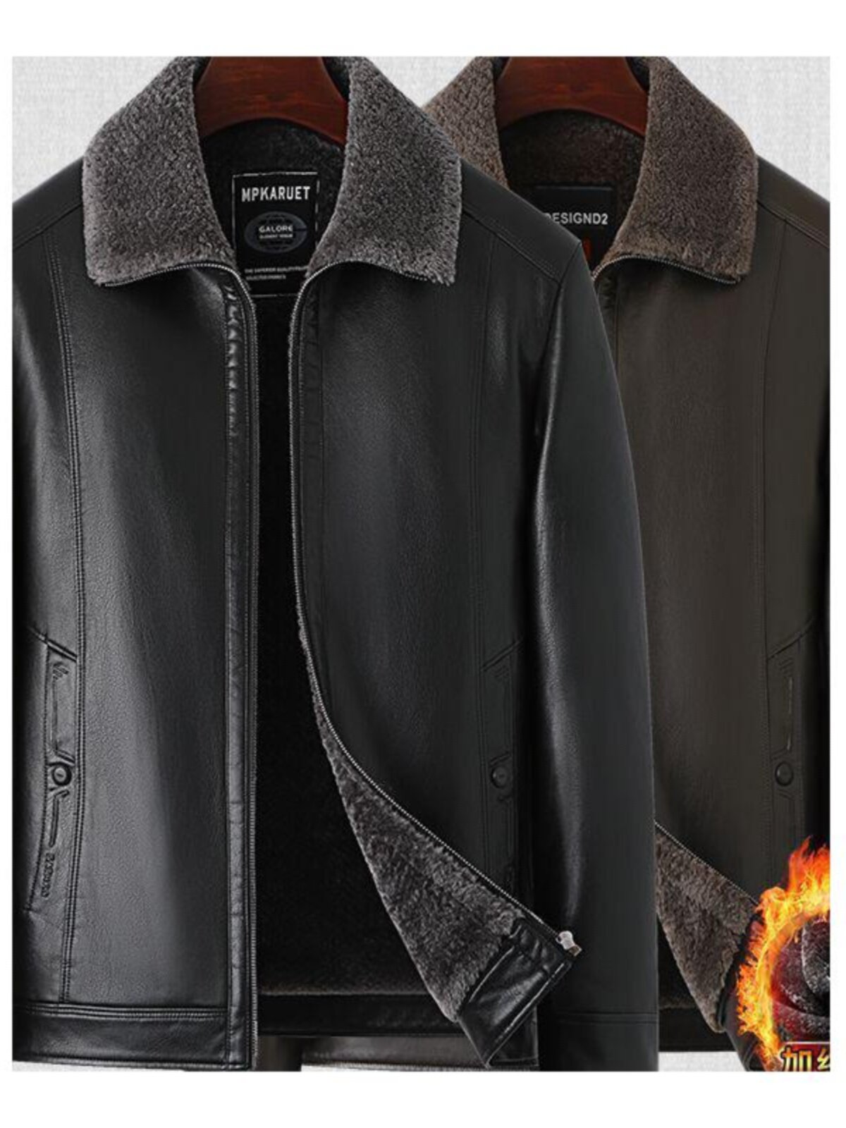 DAD: MIDDLE-AGED MENS LEATHER JACKET FLEECE THICKENED MENS CASUAL LEATHER JACKET LOOSE JACKET LAPELS ARE SIMPLE BUT NOT SIMPLE
