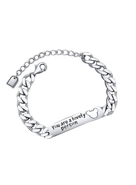 小众设计ins风小熊铭牌s925纯银手链个性潮流百搭复古款泰银手链