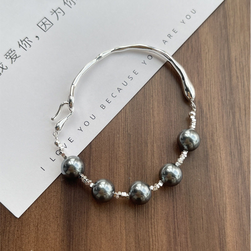 S925纯银碎银子珍珠手镯女气质轻