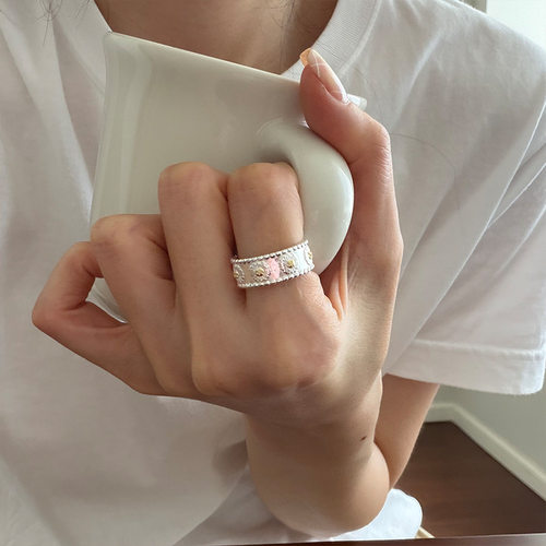 s925银雏菊戒指女金银拼色闭口戒