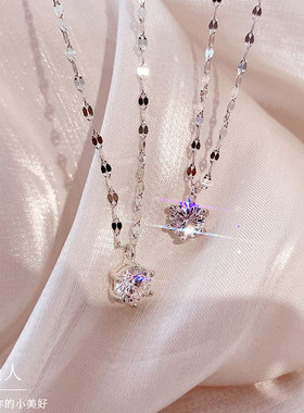 925纯银锆石瓦片链项链女小众设计高级感锁骨链ins轻奢风颈链