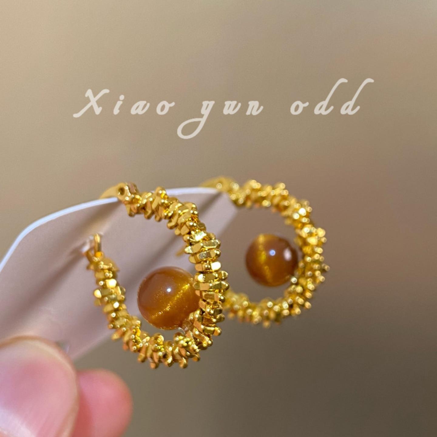 碎银子虎眼石耳环高级感小众