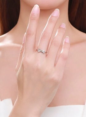 足银999蝴蝶结戒指女简约时尚百搭指环镶钻可调节爆款爆款手饰品