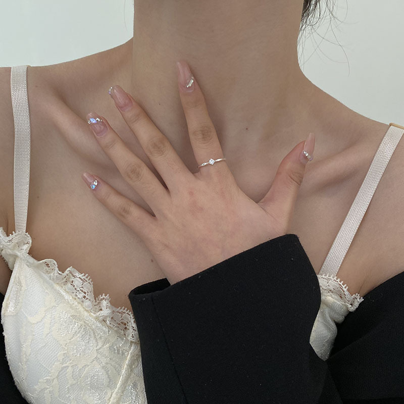 925纯银不规则四爪单钻戒指女简