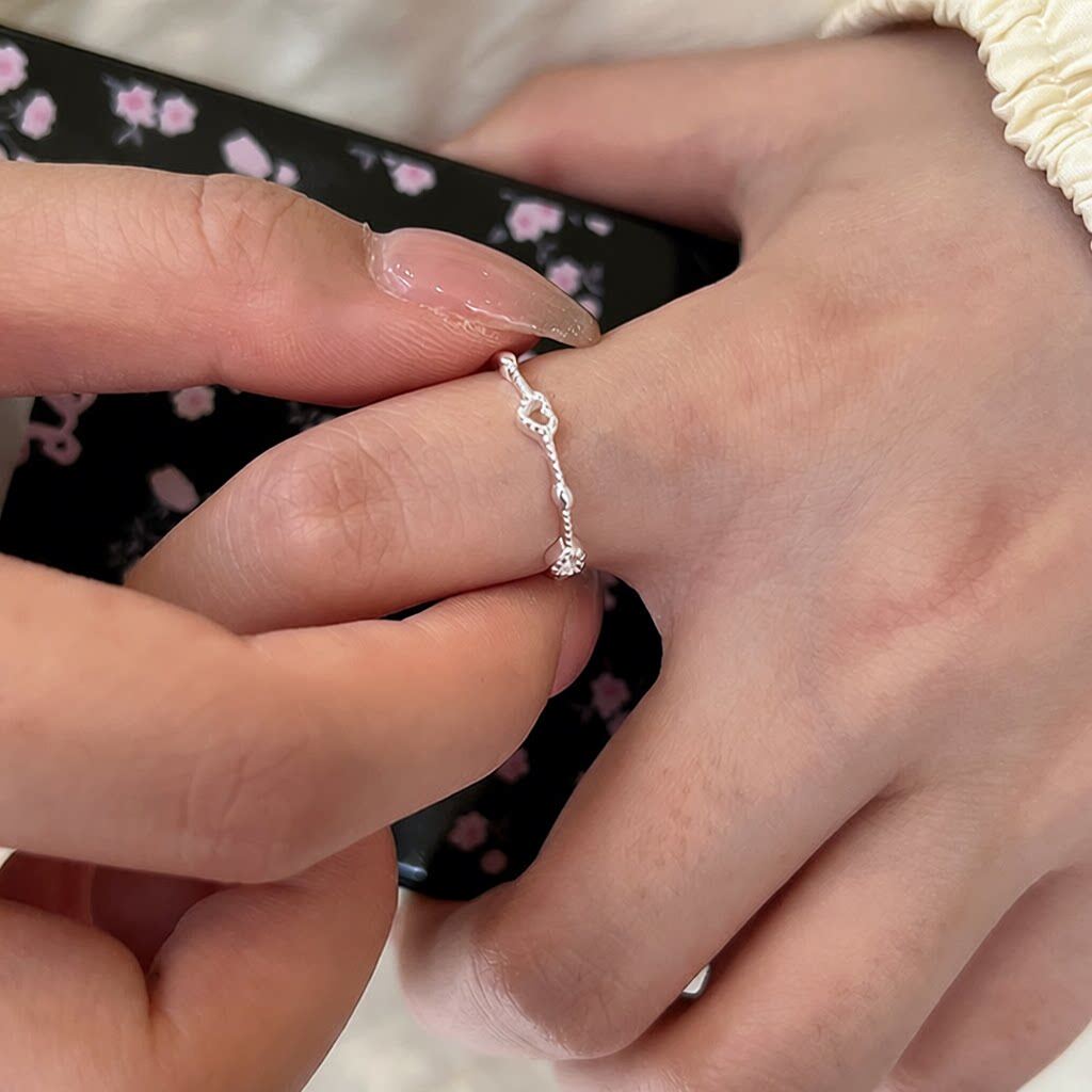 925纯银镂空爱心戒指女简约小巧