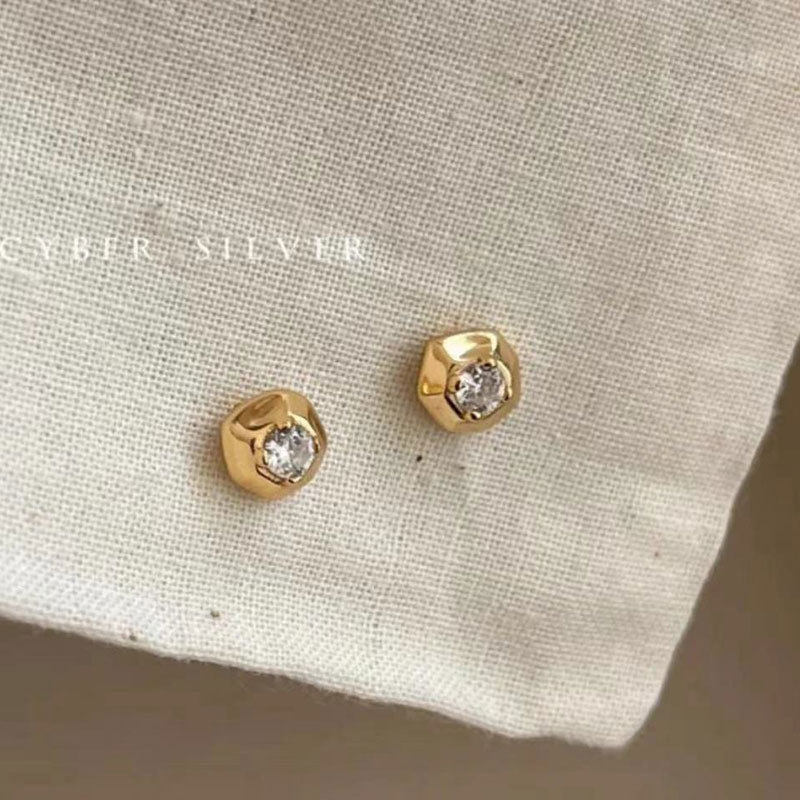 925纯银不规则多边形锆石耳钉欧