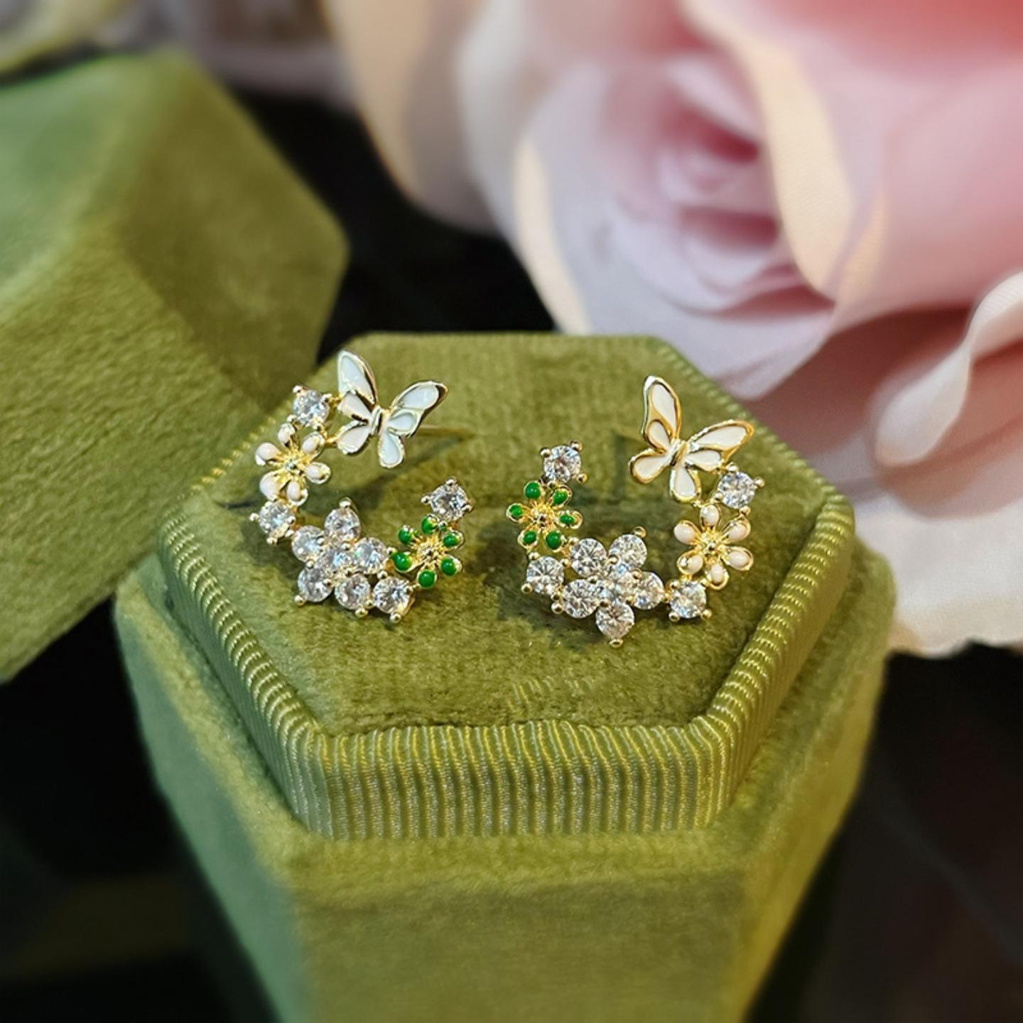 莫奈花园耳饰铜合金素款耳饰春季小清新耳钉女s925银针小香风耳环