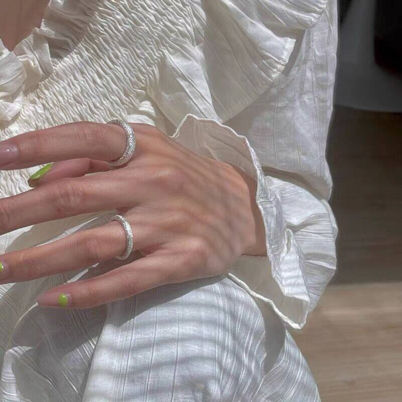 S925纯银超闪星河磨砂戒指男女情