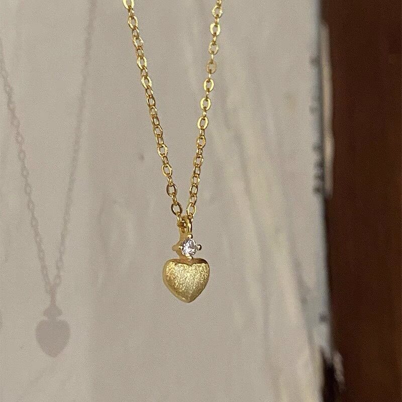 S925纯银精致韩版磨砂拉丝爱心项
