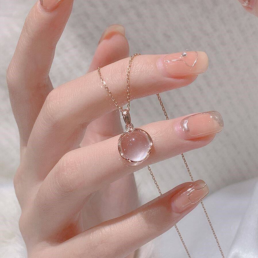 S925纯银粉色玉髓项链女轻奢小众