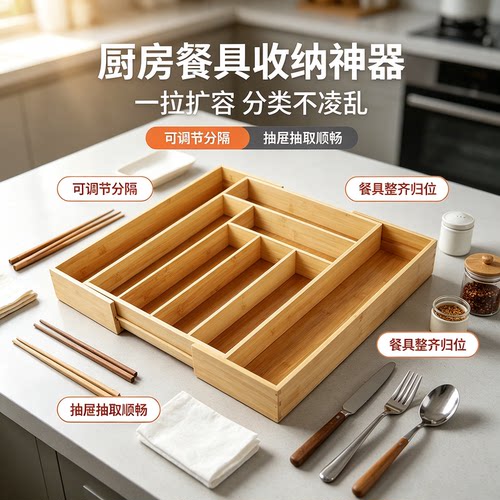 日式伸缩厨房抽屉收纳盒