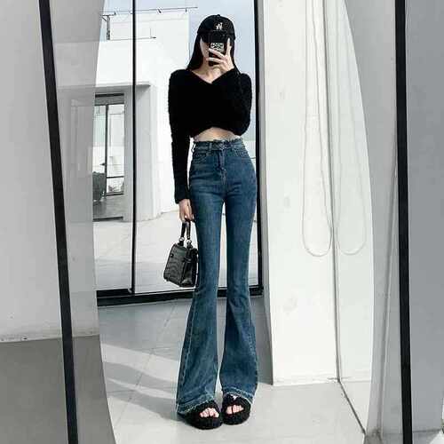 广州新塘毛边牛仔裤女春秋弹力
