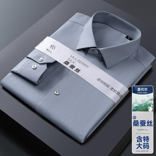 广东普宁衬衫秋季男士长袖衬衫商务莫代尔商务纯色加肥大码衬衫