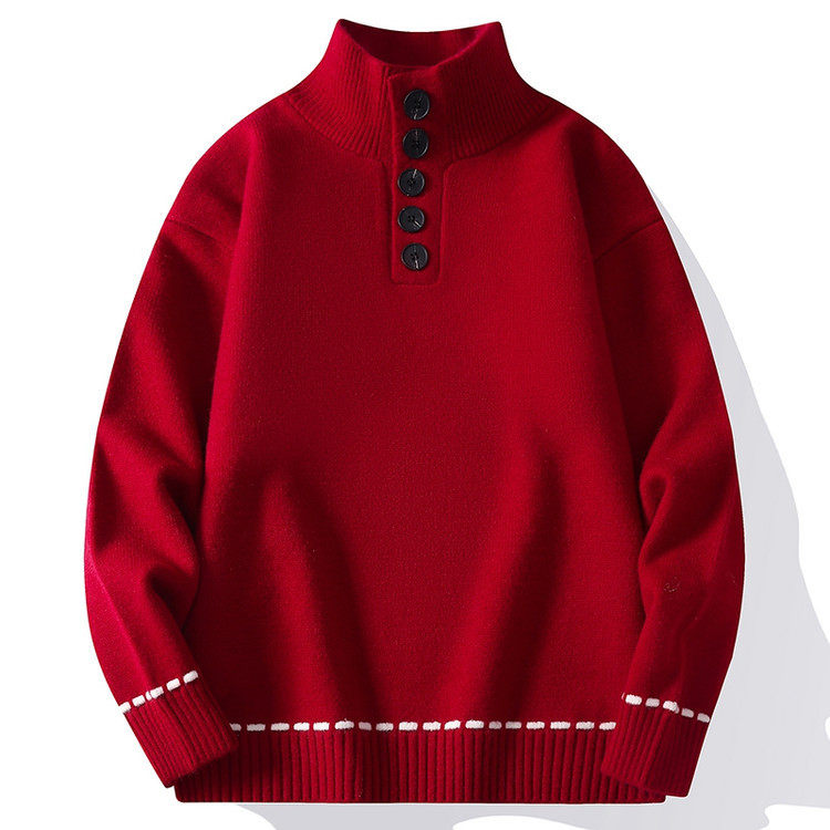 马年本命年红色开衫毛衣男针织衫百搭舒适外套立领半开领毛衣,男装,针织衫/毛衣,淘宝优惠券,粉丝福利购,淘宝优惠卷