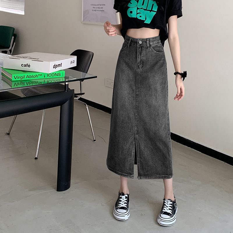 广州新塘牛仔半身裙女高腰开叉