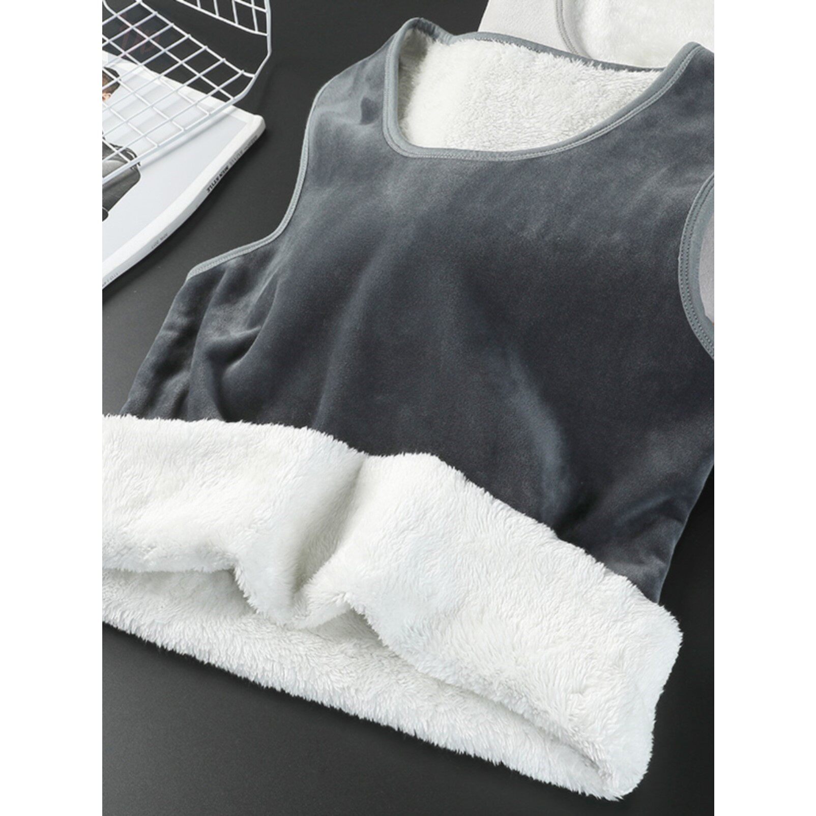 秋冬季加绒加厚保暖背心男士坎肩无袖T恤发热马甲内穿打底衫内衣