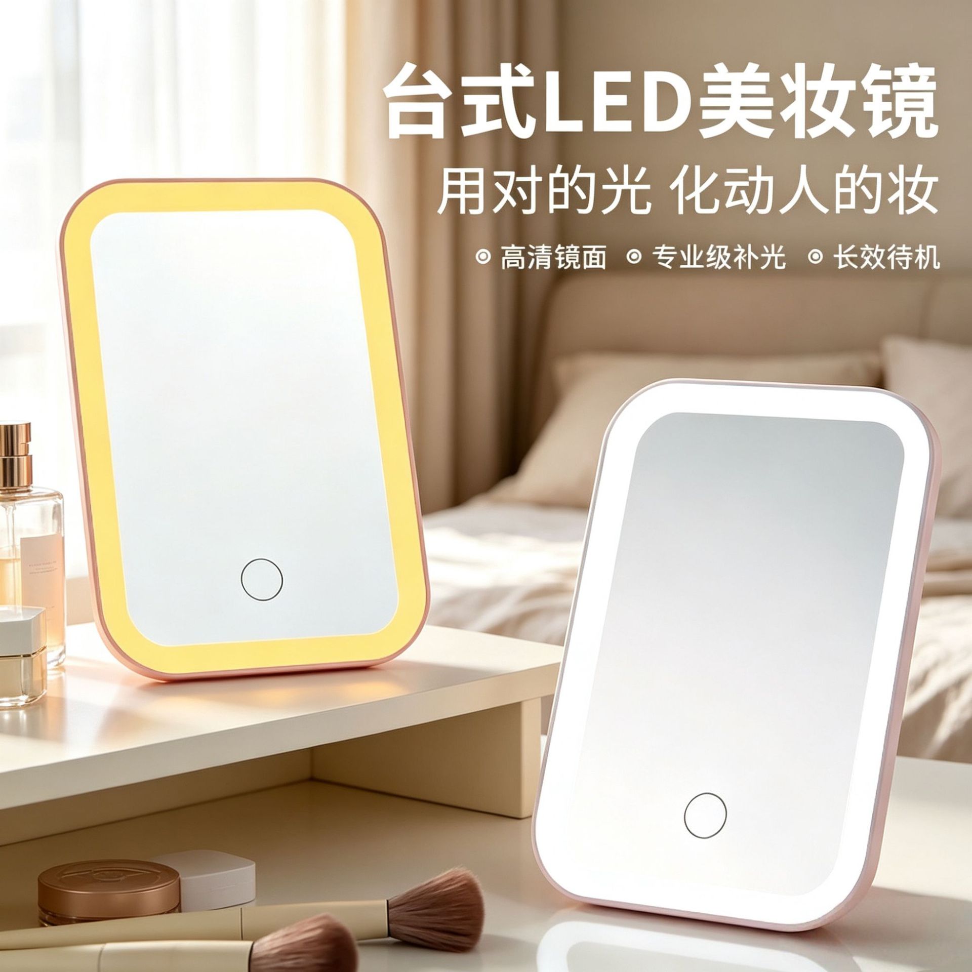 LED高清化妆镜带灯便携折