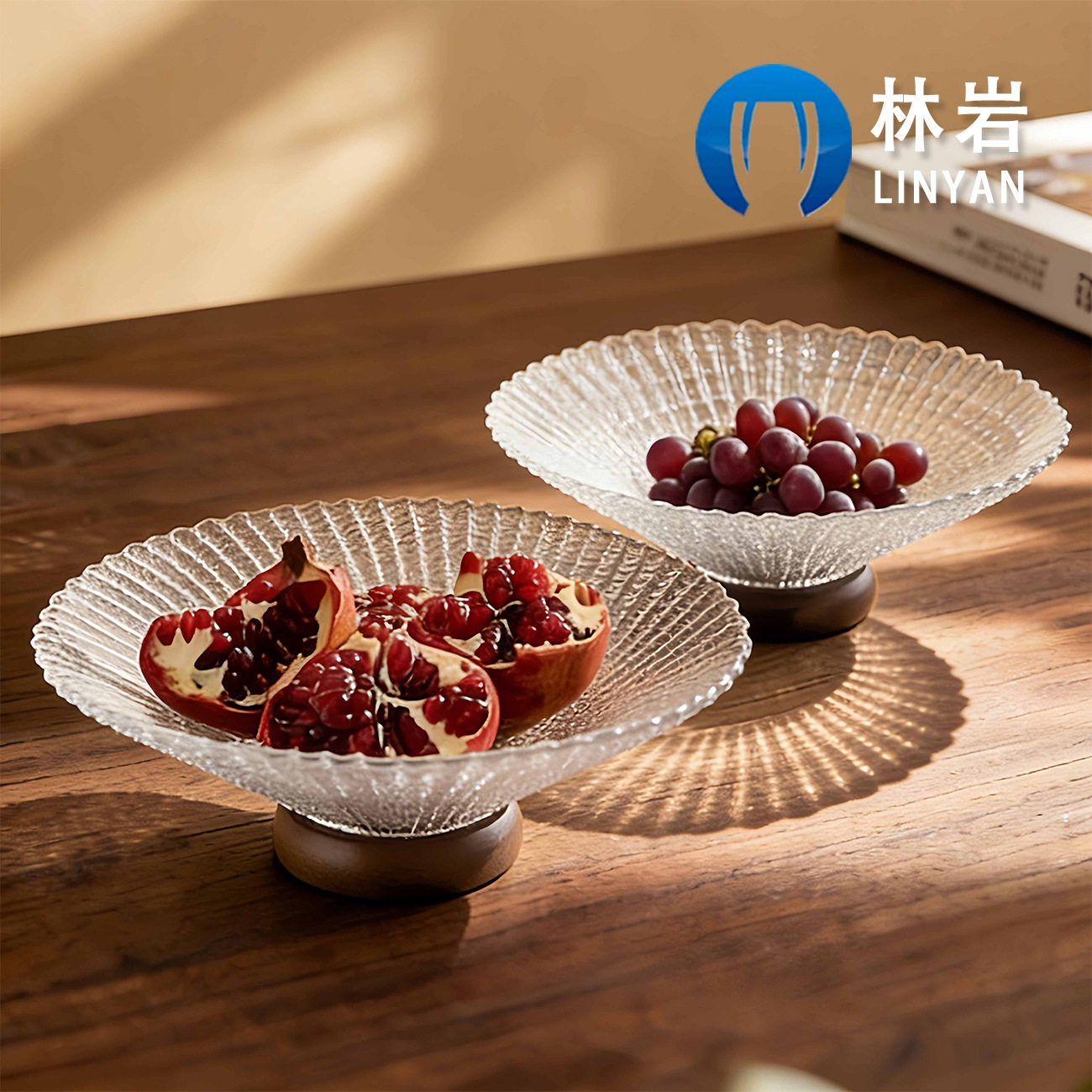创意玻璃果盘复古实木家
