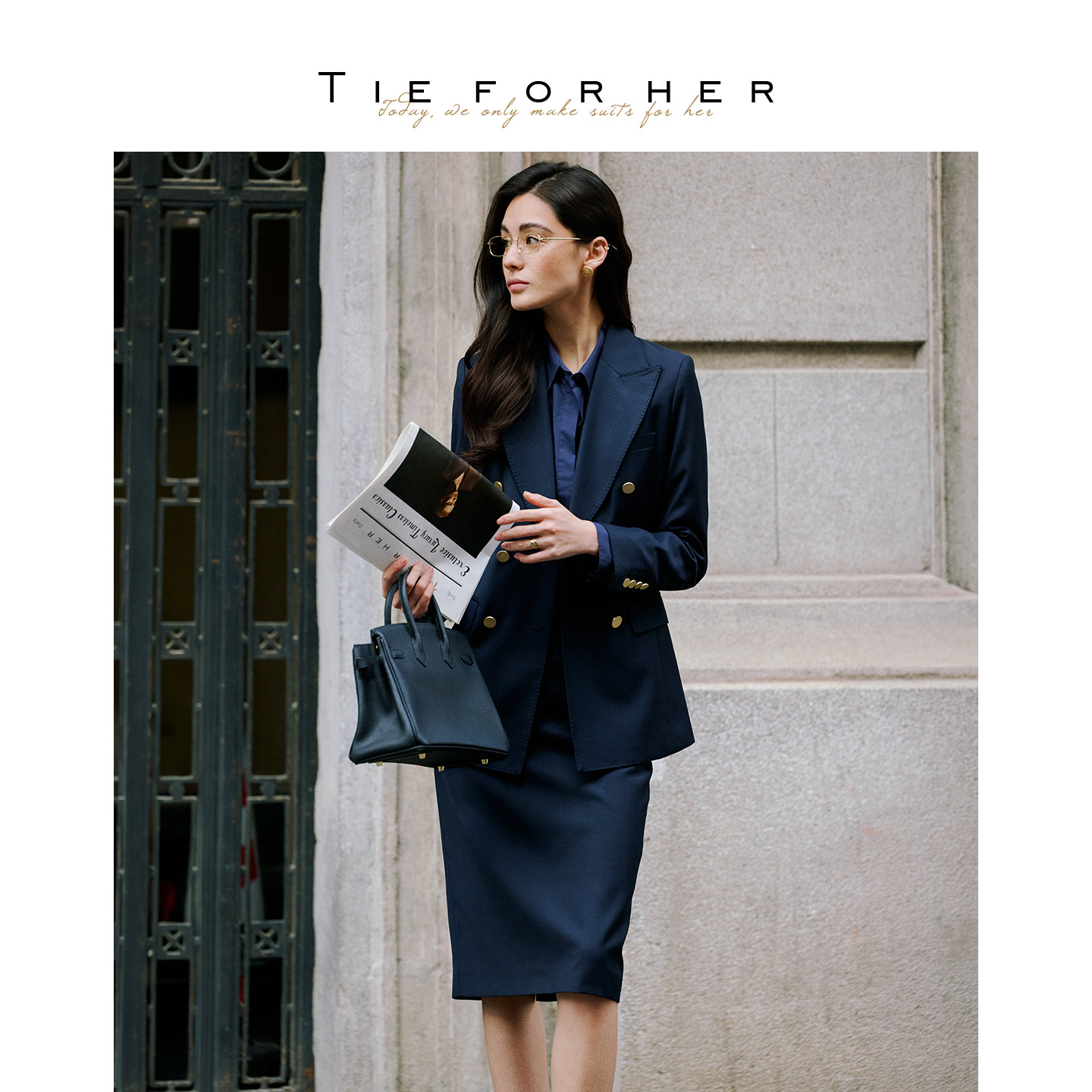 【杨童舒同款】TieForHer奢华系列038色号藏青暗格纹通勤