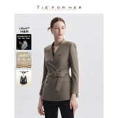 外套 TieForHer Leona卡其色羊毛西装 女士收腰显瘦通勤职场上衣