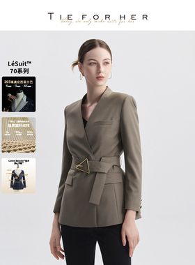 TieForHer Leona卡其色羊毛西装外套 女士收腰显瘦通勤职场上衣