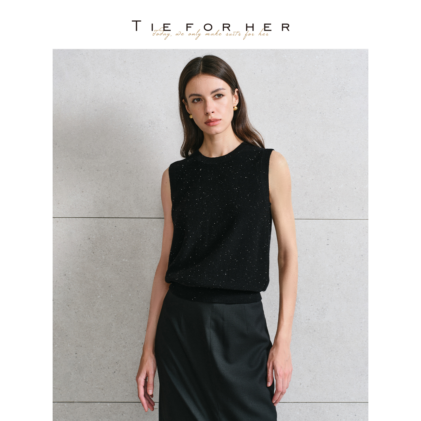 10月 TieForHer 秋季新款亮片设计圆领无袖针织女 | 法式优雅随性