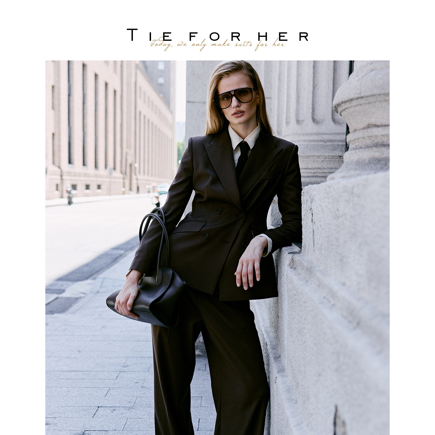 TieForHer 颗粒纹立体廓形双排扣西装高腰半裙直筒裤 26早秋新款