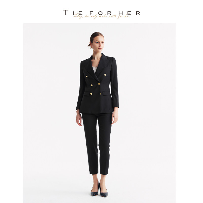 TieForHer奢华系列 940色号 黑色简约套装女士羊毛西装外套西裤