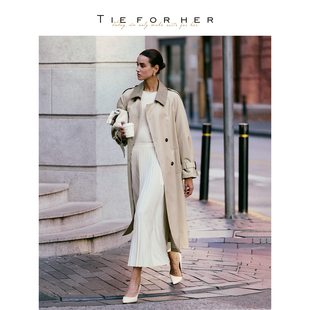 气质翻领撞色风衣女 TieForHer 百搭通勤秋冬外套 会员新享