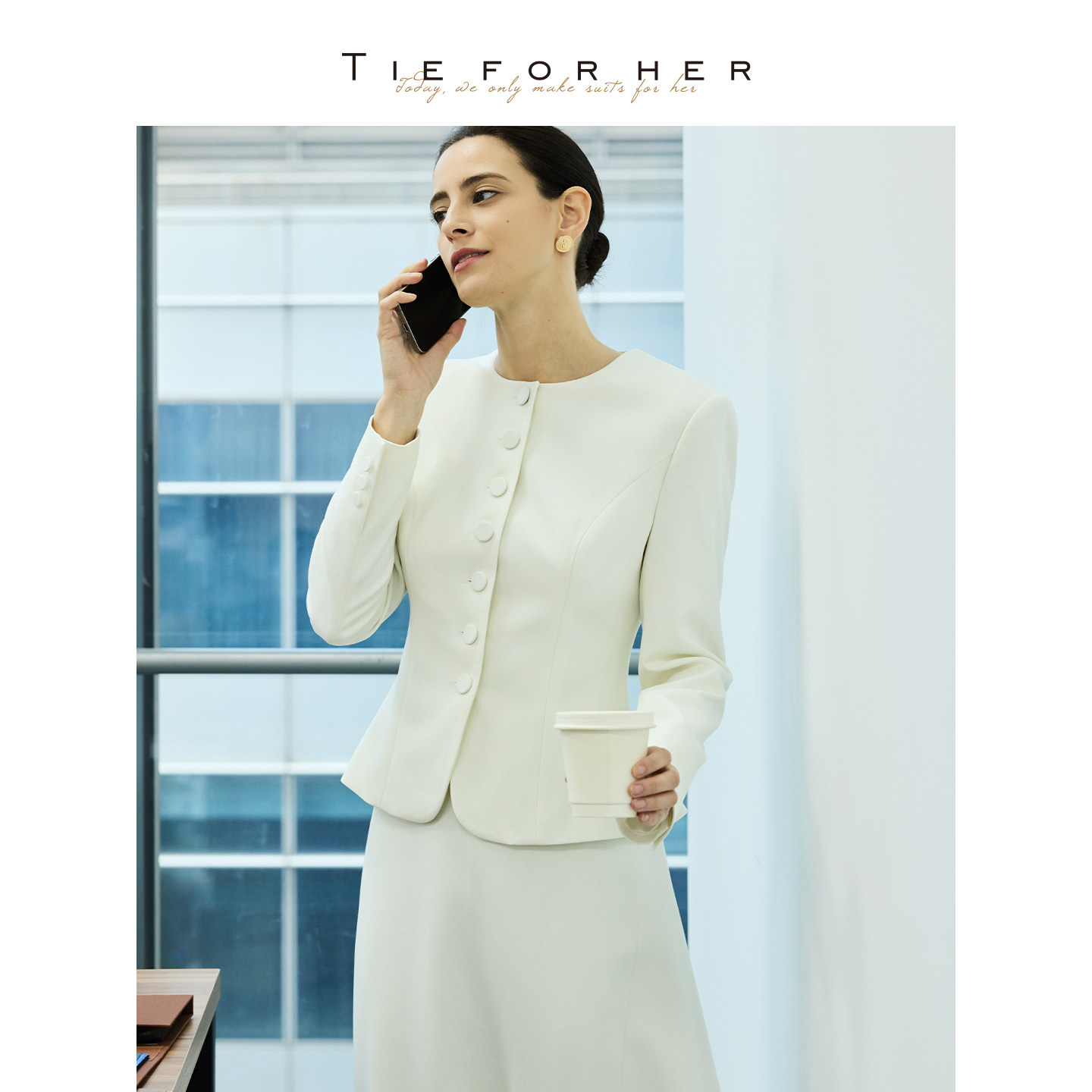 TieForHer Piana孟羽童同款西装外套女圆领单排扣千金风日常通勤