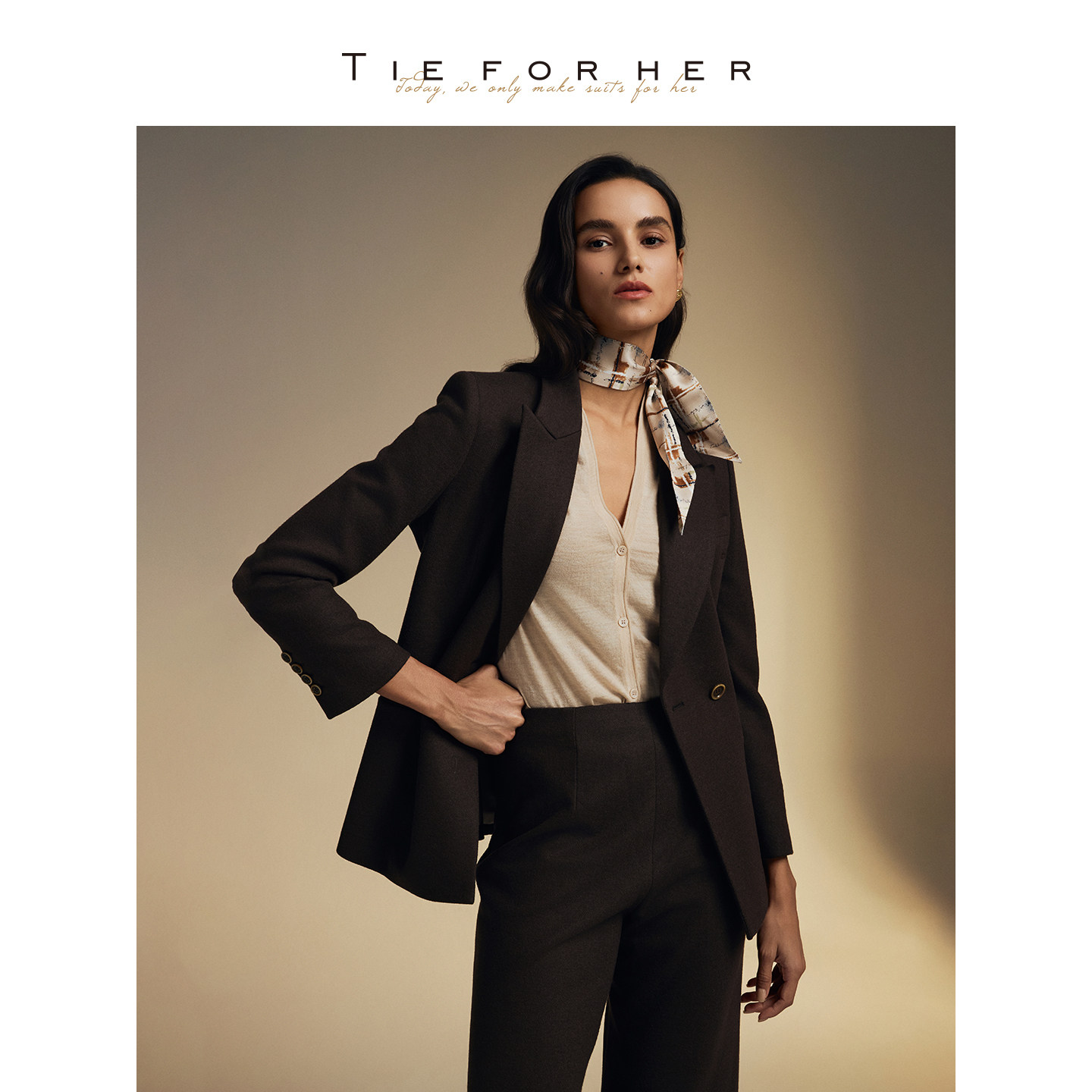TieForHer 【浓郁摩卡】羊毛一粒扣简约通勤西装外套上衣直筒裤女