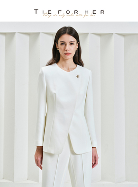 TieForHer Parma Louis 简约白色显瘦套装中腰喇叭裤职业气质西裤