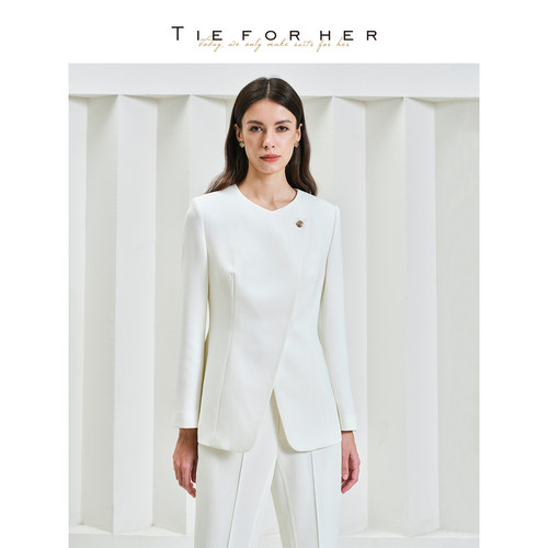TieForHer Louis 简约白色显瘦套装中腰显高喇叭裤职业气质西裤