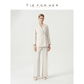 Tzee2李冰冰同款 杏白色西装 直筒裤 TieForHer 两件套女士套装 TZ201