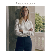 TieForHer月光白垂坠缎面优雅职场通勤百搭小方领捏褶衬衫 25新款