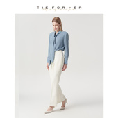 TieForHer灰蓝色设计感法式 优雅职场通勤长飘带衬衫 女