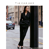 高圆圆款 TieForHer Oxford高级感修身 气质职场束腰女西装 套装