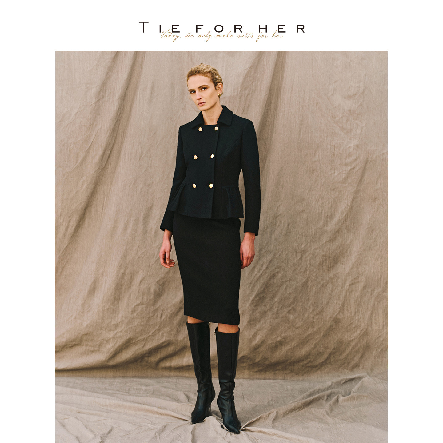 TieForHer 黑色翻领花苞下摆复古赫本风羊毛短外套铅笔半裙女秋冬,女装/女士精品,职业女裙套装,淘宝优惠券,粉丝福利购,淘宝优惠卷