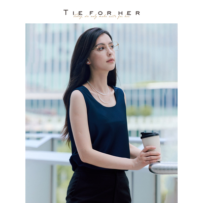 TieForHer【前后两穿式】深海蓝高智感百搭简约无袖背心打底衬衫