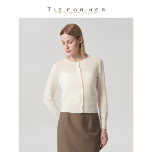 开衫 白色圆领软糯透气办公室针织长袖 小外套 法式 TieForHer经典