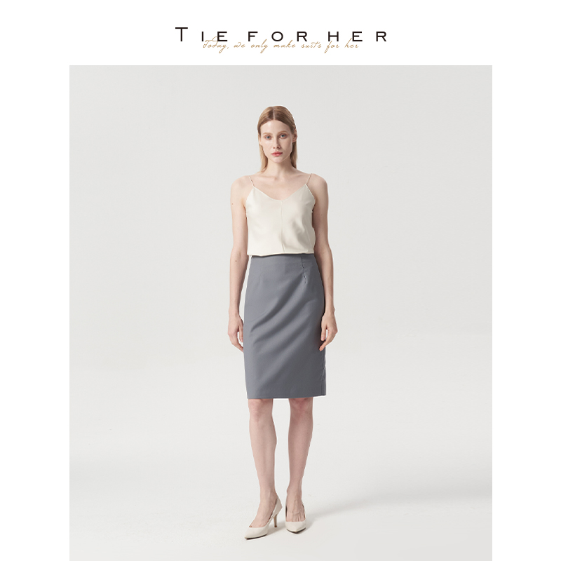 TieForHer 海鸥灰简约时尚高级感职场通勤百搭显瘦一步半裙包臀裙