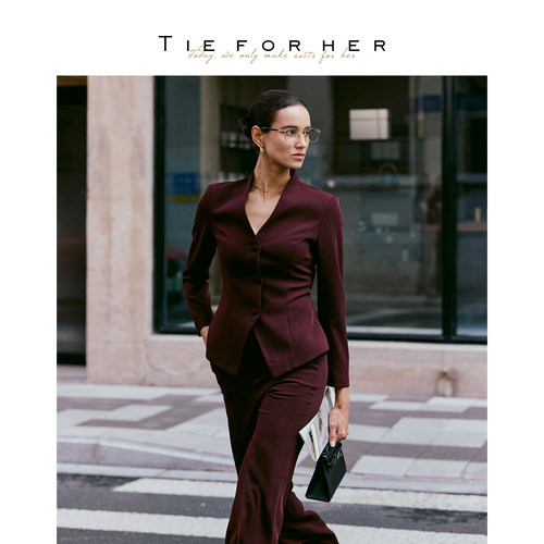 【会员专享】TIE FOR HER安可拉红通勤外套职场长裤半裙连衣裙