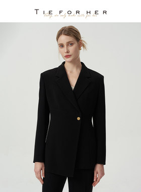 TieForHer静谧黑高级金属扣收腰修身职场设计感西装上衣外套女