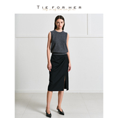 TieForHer 通勤优雅 百搭显瘦 冬新款 高腰堆褶及膝半身裙